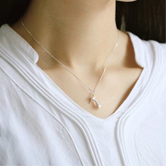 14k Gold Pump Shoe Sterling Silver Necklace - Picture 5 of 9